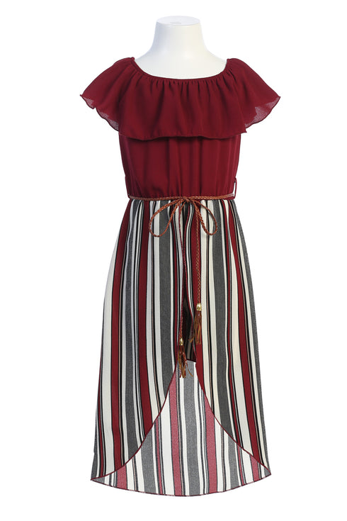 Girls Off-Shoulder Drawstring Striped Jumpsuit Dress 4-14 - SophiasStyle.com